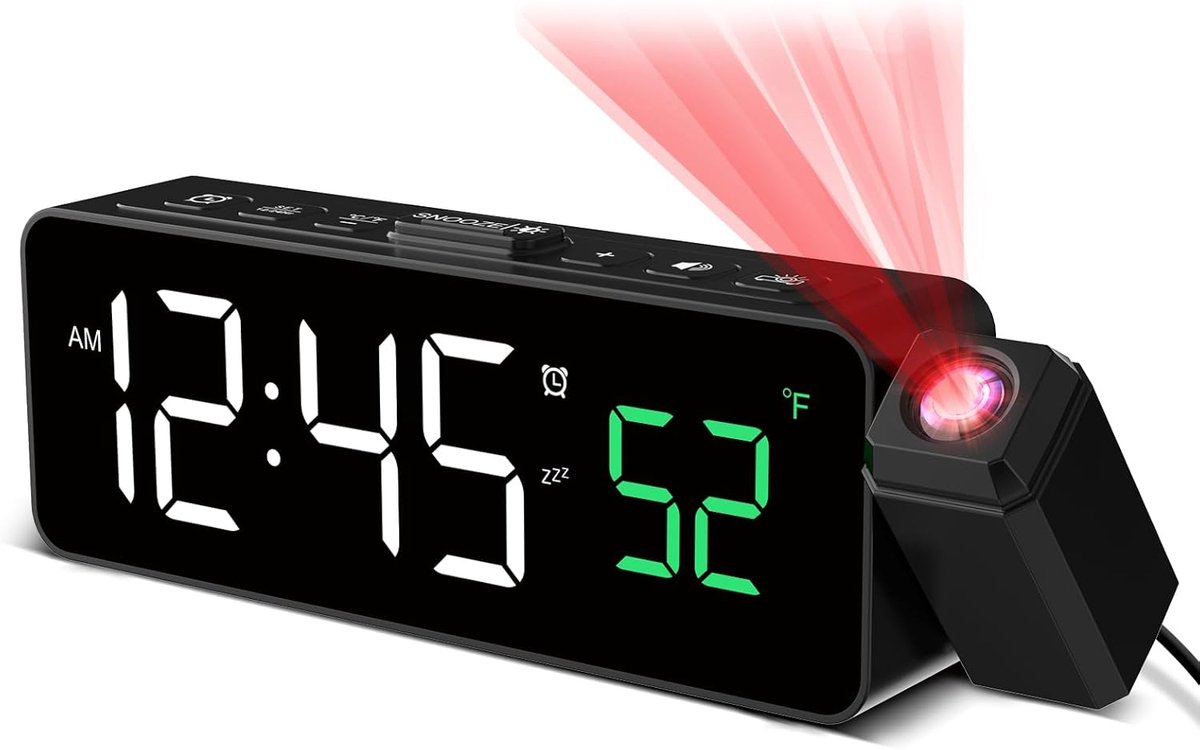 Thijox - Digitale Projectiewekker met 180° Projector, Temperatuurweergave, LED-Display, 4 Helderheidsniveaus, 3 Volumeniveaus, Compact en Modern Zwart