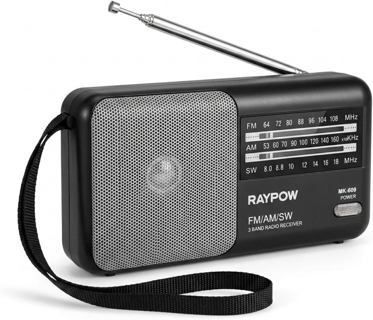 Thijox - Draagbare Radio 3-band FM/AM/SW, Analoge Tuner, Sterke Luidspreker, Compacte Zakradio, Ideaal voor Reizen, Binnenshuis en Buiten, Werkt op 2