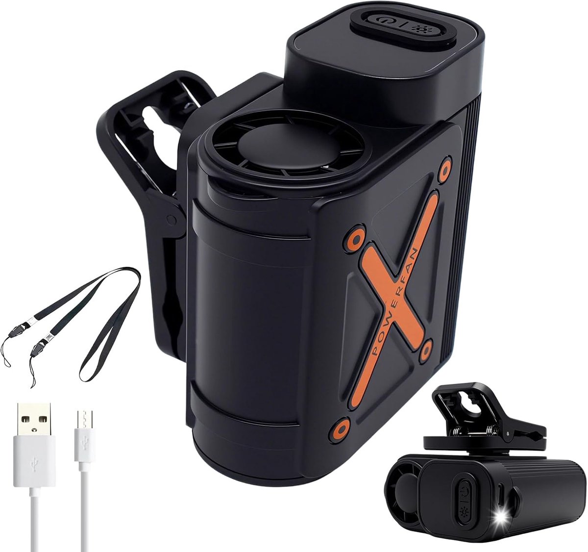 Thijox - Draagbare Ventilator met Riemclip, 40.000 omw/min, Oplaadbaar via USB, Handapparaat voor Buitensporten, Camping, Tuin, Sport, Parapluclip, Co