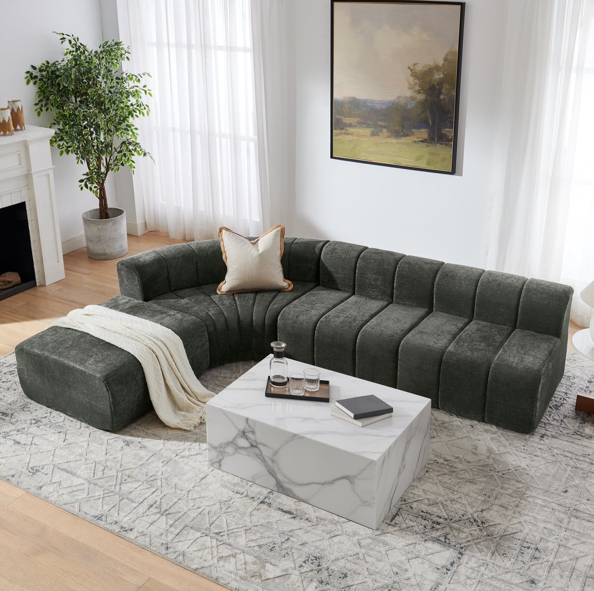 HAUSS SPOLE Hoekbank - Modulaire 4 Zits Loungebank - Vrij Combineerbaar Met Multifunctionele Modules - Voor Woonkamer - Chenille Zwart