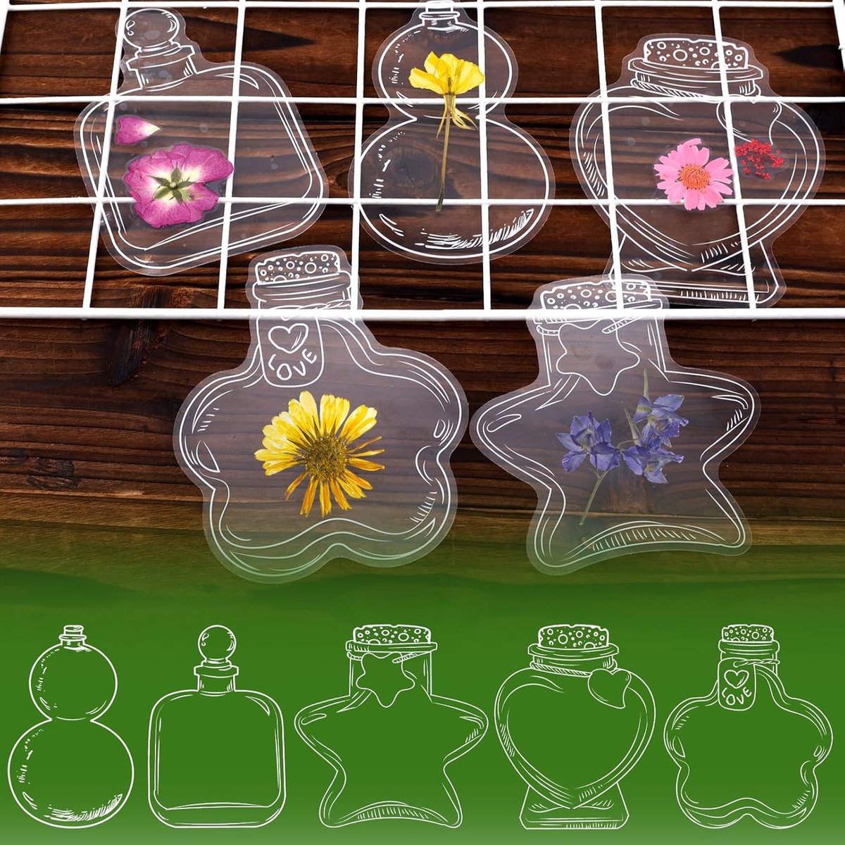 40 Stuks Transparante Gedroogde Bloemen Boekenleggers, 5 Stijlen Heldere Geperste Bloemen voor DIY, Scrapbooking en Lezen