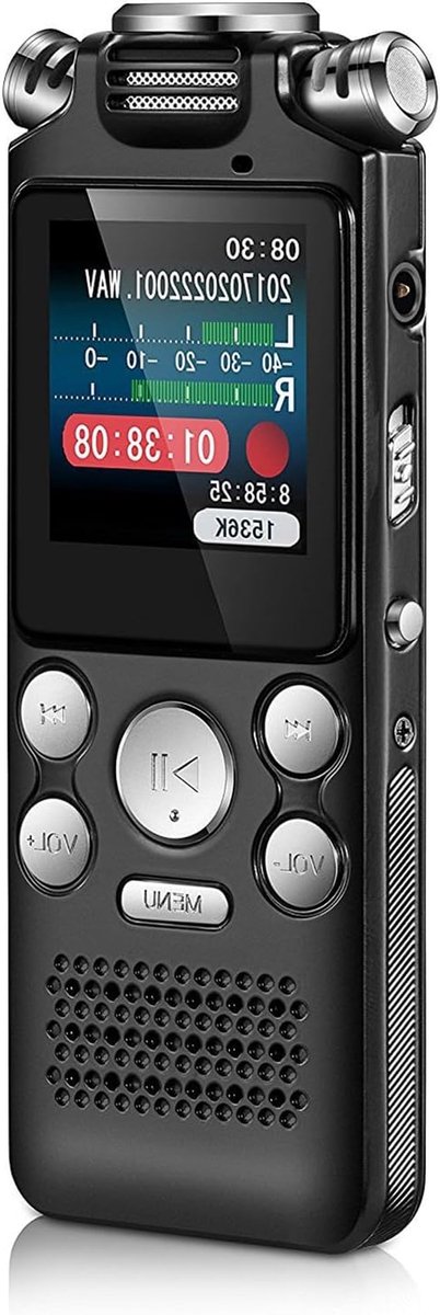 Voice Recorder - Audio Opnameapparaat - Spraak Opnemen - Ruisonderdrukking Dubbele Microfoon - 8 GB Geheugen - Zwart