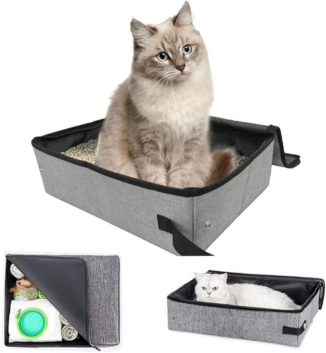 Kattenbak Opvouwbaar - Draagbaar Toilet - Reizen met Huisdier - Waterdicht Oxford Materiaal - 40 x 30 cm - Grijs