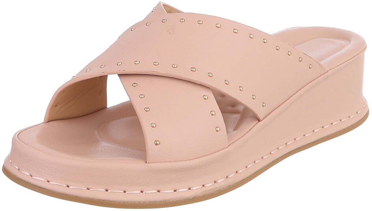 Dames sleehak slippers met studs en kruisband Mt:41