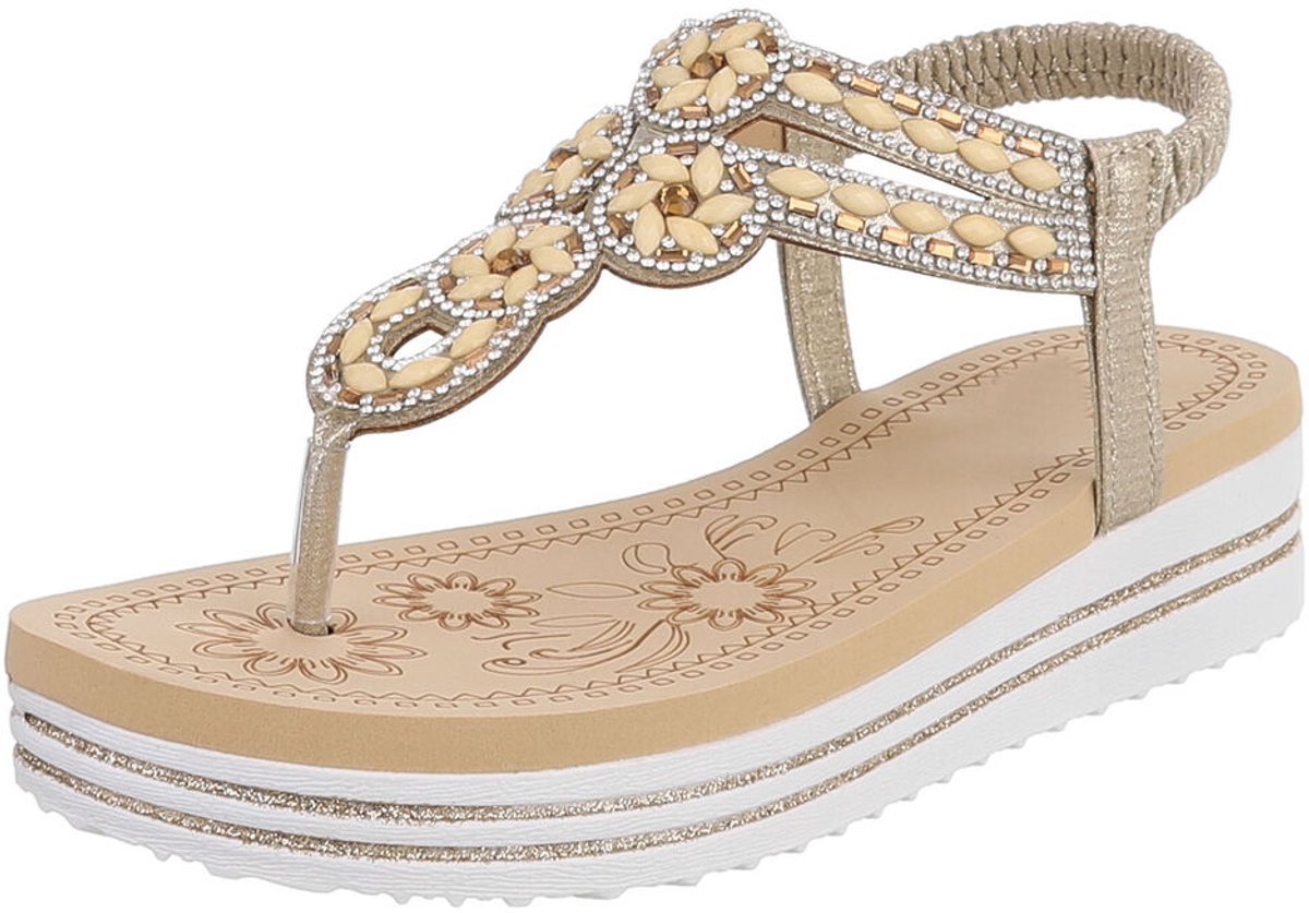 Damessandaal sleehak met strass en elastische hielband Mt:38