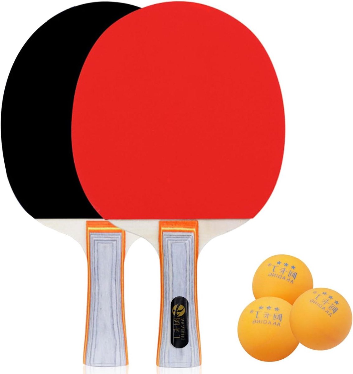Tafeltennis Set - Ping Pong Batten - Familie Entertainment - Hout met Dubbele Rubber - 2 Spelers - Rood Zwart