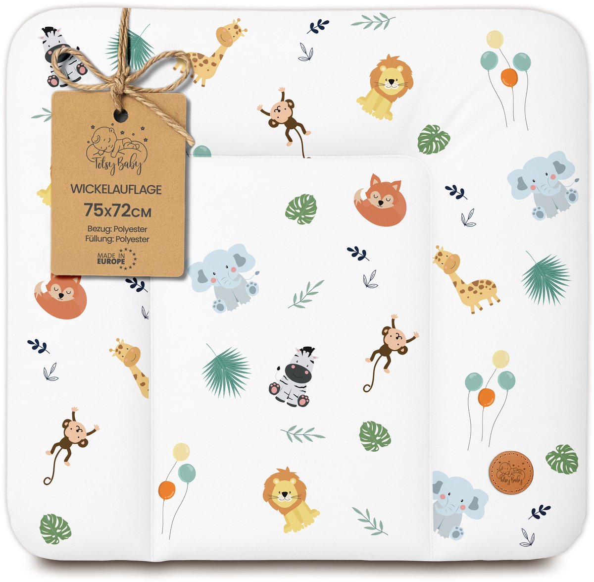 Verschoonmat Waterdicht Afwasbaar Baby 75x72 cm - Voor Verschoningsmeubel Verschoningselement Commode Wasmachine Zachte Hygiënische Mat Makkelijk Schoon Te Maken Oeko-Tex Safari