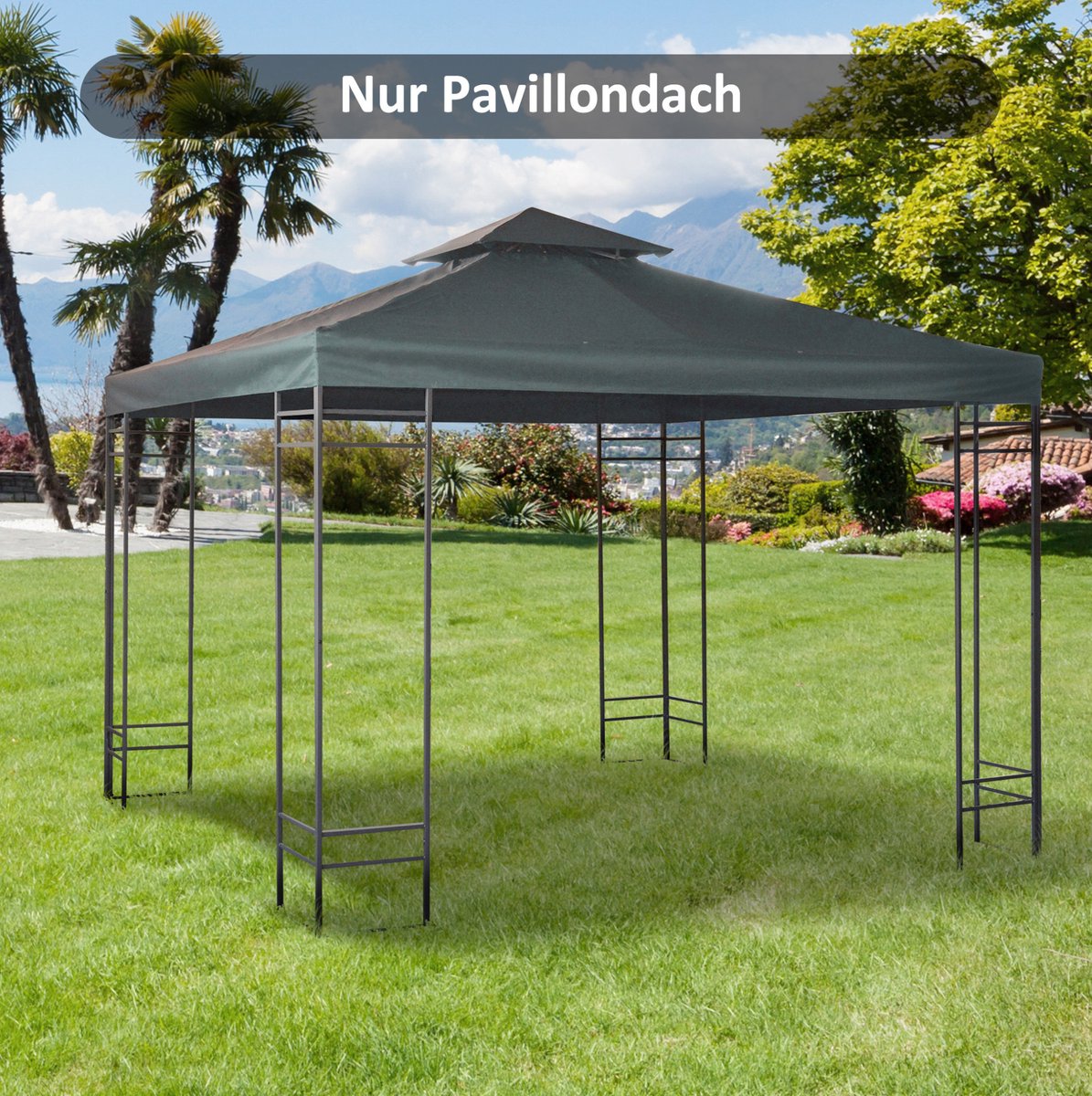 MEUNIQ vervangend pavillondak 3x3 m dubbel dak van polyester voor metalen tuinpaviljoen of partytent, met 8 oogjes en 8 klittenbanden, grijs