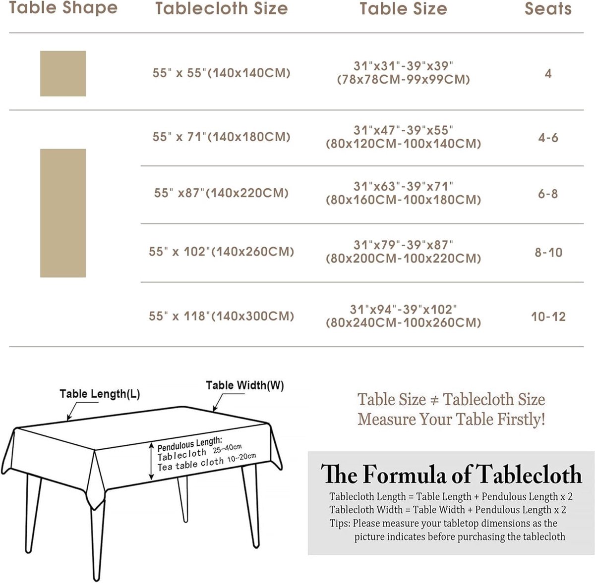 SnelShoppen - Vierkant Tafelkleed Katoen en Linnen, Elegant en Modern, Vlekbestendig en Waterdicht, 140 x 140 cm, Ideaal voor Feesten, Tuin en Keuken