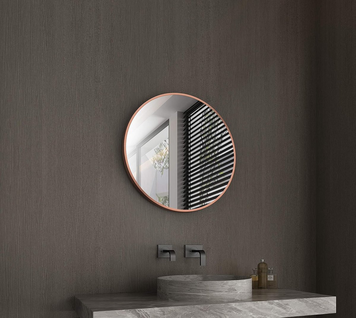 SnelShoppen - Ronde Wandspiegel Talos Noble Ø 60 cm - Koperkleurige Spiegel met Hoogwaardige Aluminium Lijst - Ideaal voor Woonkamer, Slaapkamer en Ha