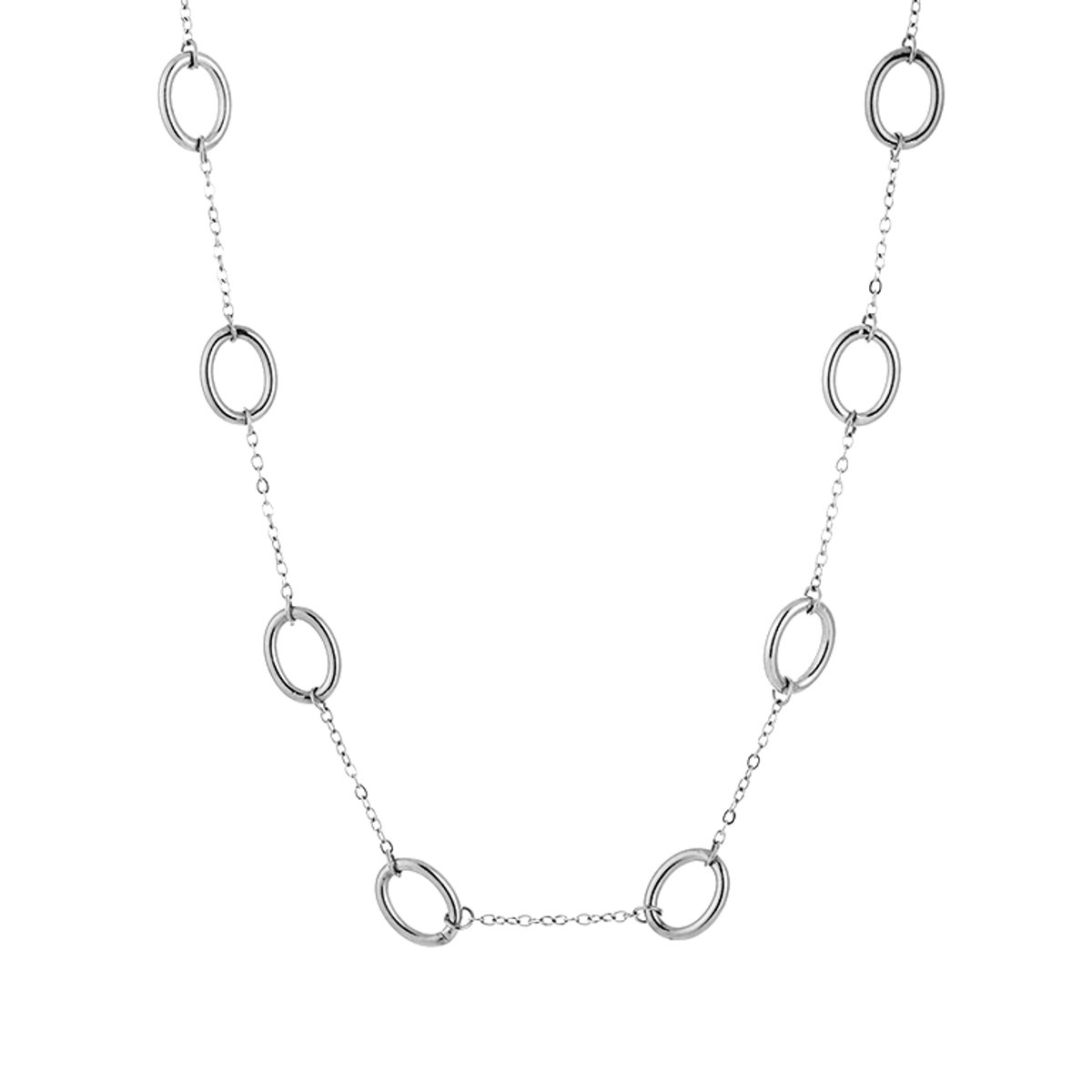 Luxe Schakelketting Stainless Steel - Elegante Ketting met Ronde Schakel Accentuerende Cirkels - Chique Dames Sieraad - Zilver