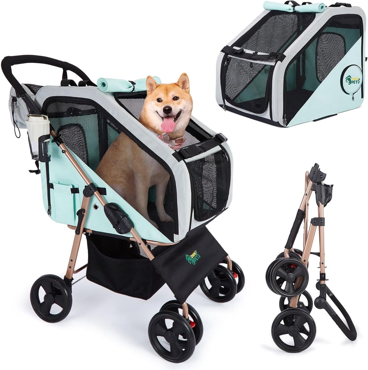 SnelShoppen - Hondenbuggy voor Middelgrote Honden - Blauw - Lichtgewicht, Inklapbaar, Comfortabel en Duurzaam - Ideaal voor Wandelen, Reizen en Uitjes
