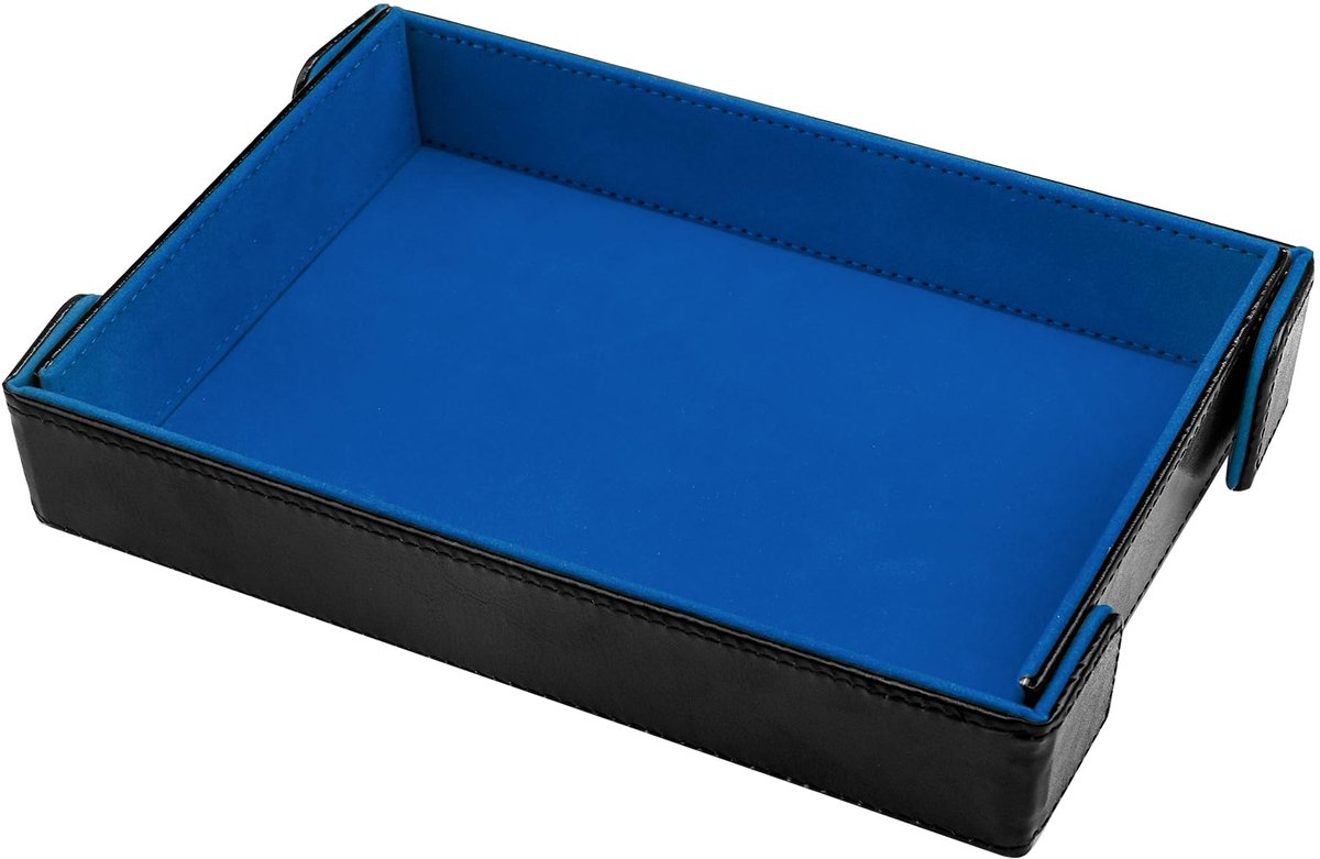 SnelShoppen - Magnetische opvouwbare dobbelstenen lade rechthoek voor D&D RPG dobbelstenen, PU leer, koningsblauw, handige opbergdoos voor spelletjes,