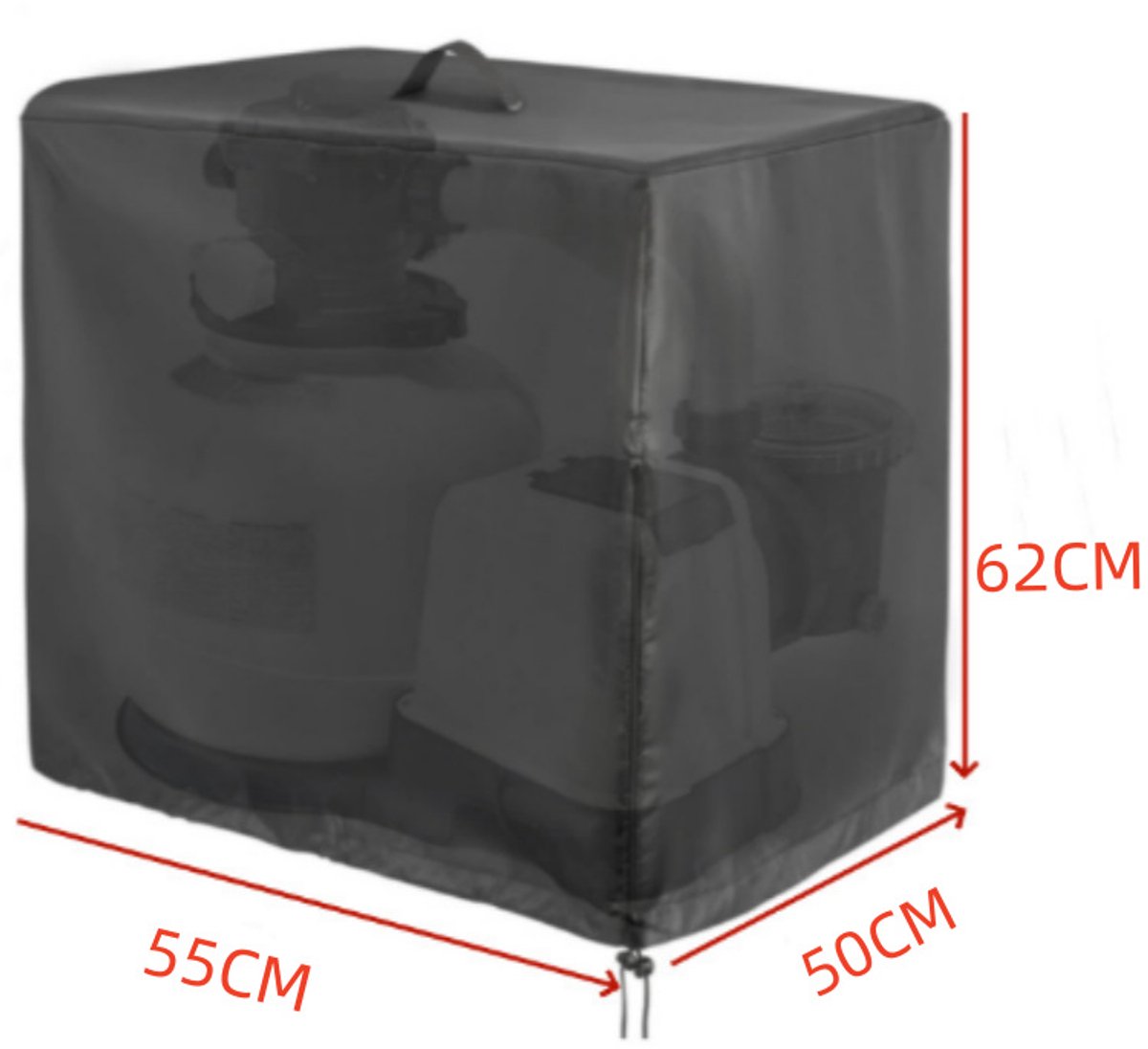 Deze zwembadafdekking, met afmetingen van 55*50*62 cm, is waterdicht en geschikt voor INTEX zwembadpomp-zandfiltersystemen. Andere geschikte maten zijn ook verkrijgbaar.