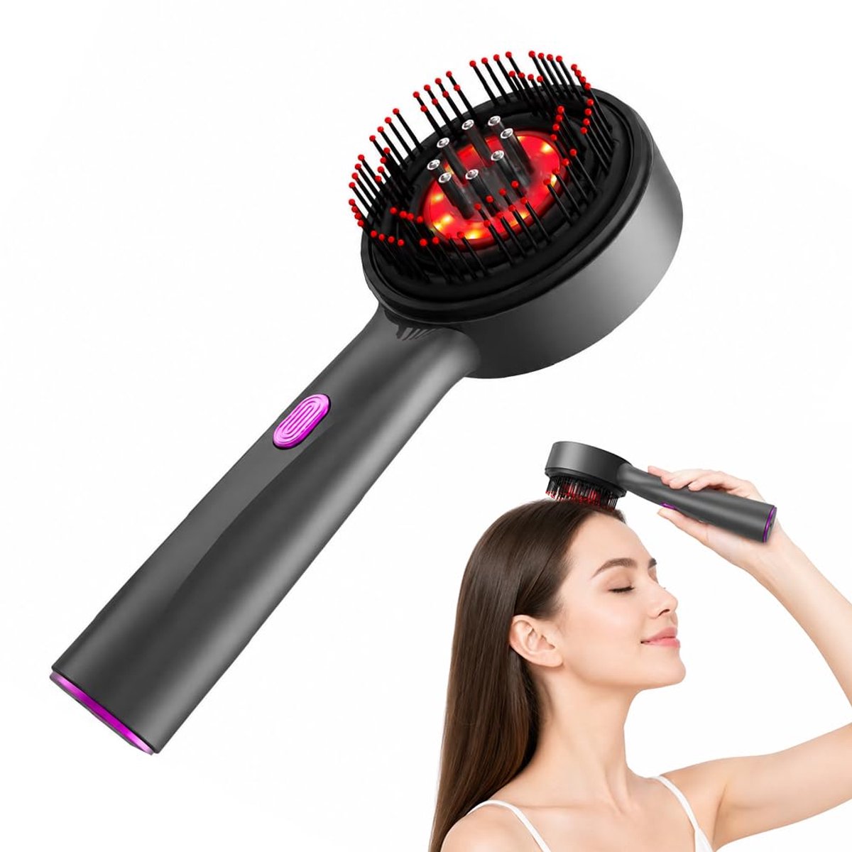 SnelShoppen - Elektrisch Hoofdhuidmassageapparaat 2-in-1 met 3 Massagemodi, IPX7 Waterdicht, Haarolie Applicator en Rood Lichtmassage, Grijs