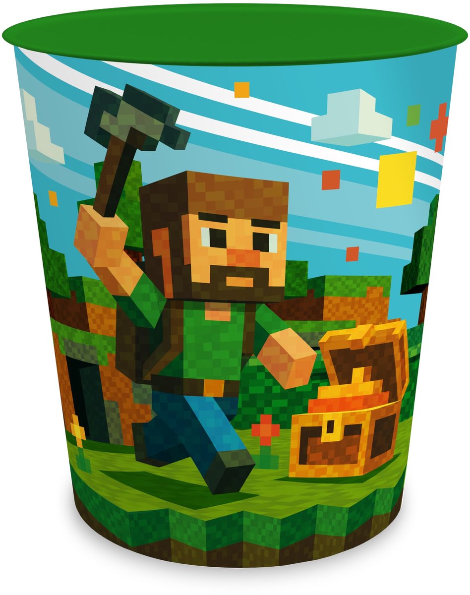 SnelShoppen - Kinder Prullenbak met Motief - Rond 11 Liter - Stevige Kunststof - Ideaal voor Kinderkamer - BLOCKGAME Pixel Design - Kindvriendelijke A