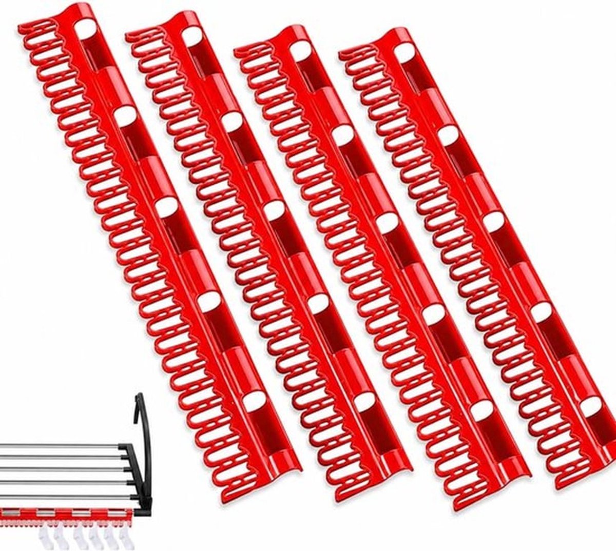 SnelShoppen - Sock Dryer Droogrek Rood - 4 Sockhouders, 32cm x 5cm, Duurzaam Plastic, Ideaal voor Sokken, Kleine Kledingstukken, Camping, Thuisgebruik