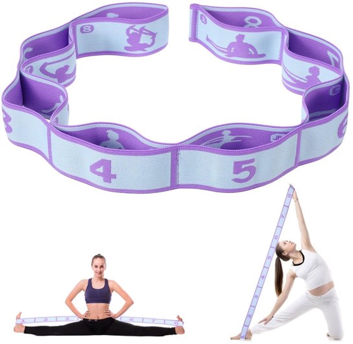 Yoga Stretchband 8 Lussen - Elastische Gymnastiekband - Fitnessband - Stretch Riem - Duurzaam Polyester/Latex - 86,5 cm Lang