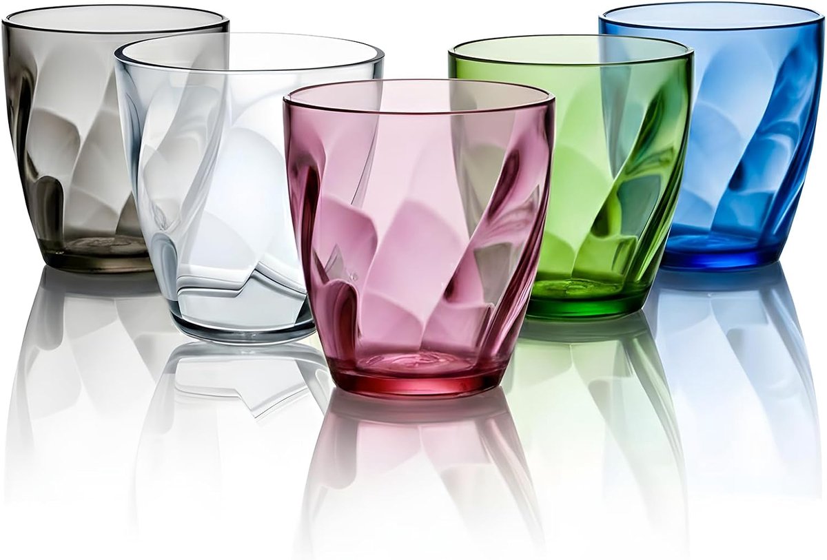 SnelShoppen - Pack van 6 plastic waterglazen 300 ml - hoogwaardig shatterproof drinkbekers - herbruikbare campingglazen - stapelbare kinderglazen - pe