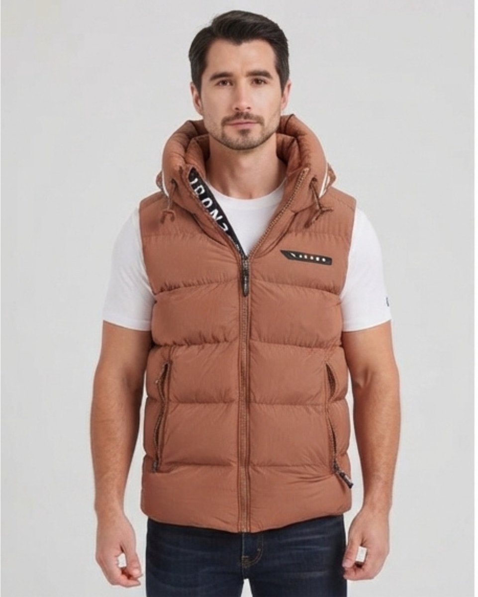 ICON2 Bodywarmer Heren - Zomerjas Heren - Tussenjas Heren - Met Capuchon - Met Zakken - Bruin - Maat XL