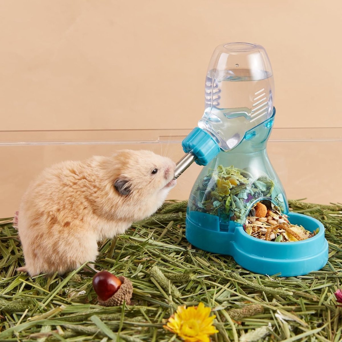 Hamster Waterfles met Automatische Voederfunctie - Drupvrije Drinkfles voor Syrische Hamsters, Dwerg Hamsters en Muizen met Grote Capaciteit