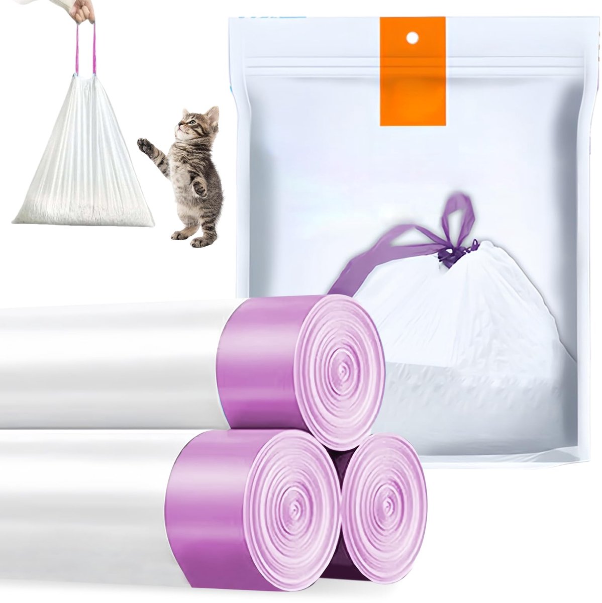 SnelShoppen - Vuilniszakken met Draaggreep - 3 Rollen Kattenbakzakken - 108 Stuks Duurzame Zelfreinigende Navulzakken voor Kattenbakvulling - Perfect