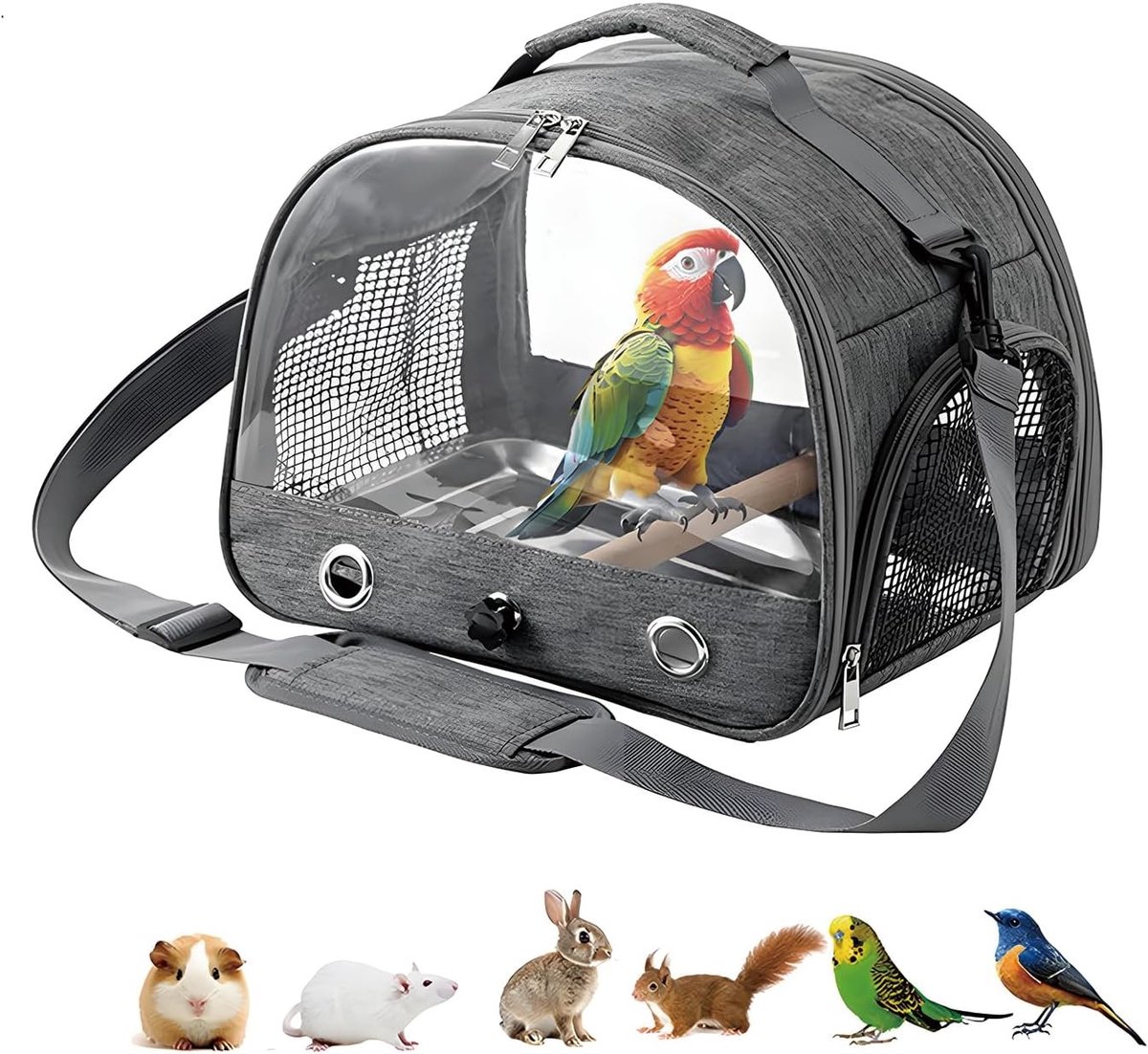 Draagtas voor Vogels, Lichtgewicht Transporttas met Standaard en RVS Bakje, Opvouwbare Rugzak voor Kleine Vogels en Papegaaien, Ideaal voor Reizen en Uitjes