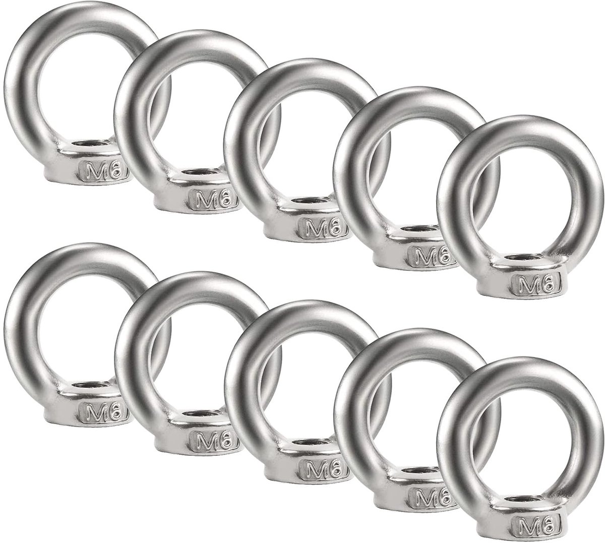 10 Stuks M6 Ringmoer - 304 RVS Draadmoeren voor Hefaccessoires en Bevestigingselementen