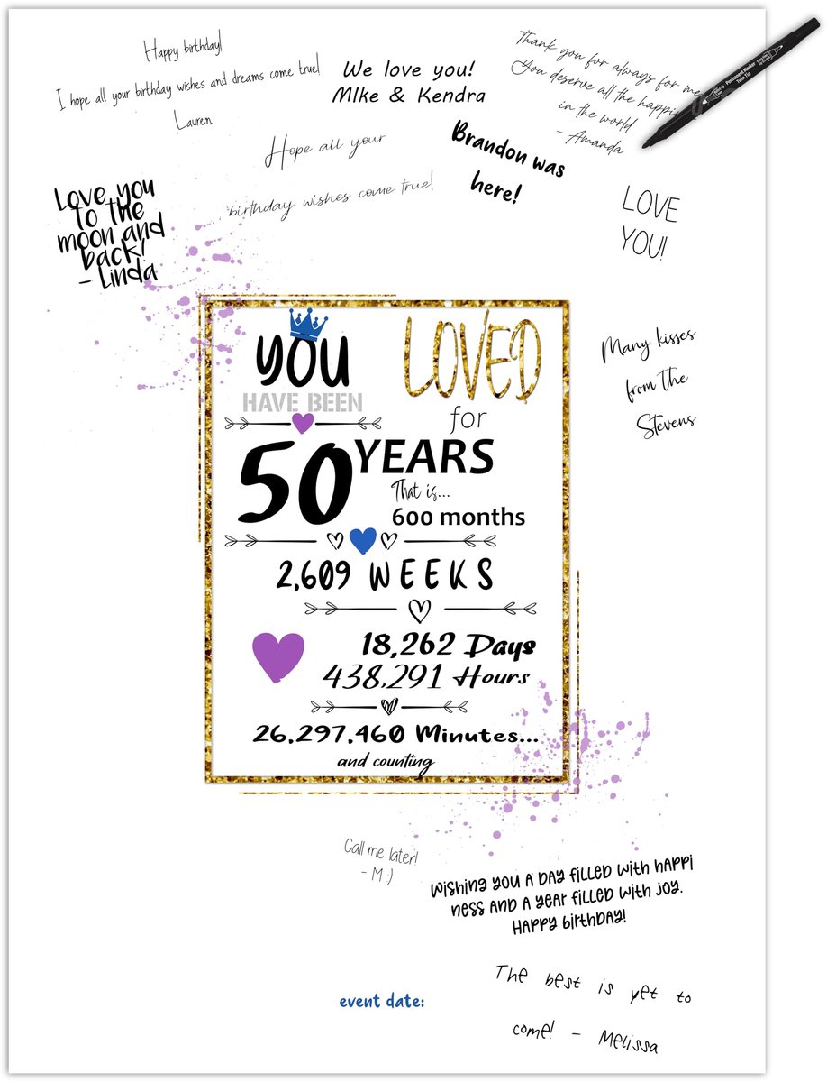 SnelShoppen - 50e Verjaardagsfeestje Gastenboek Poster - A3 Decoratie voor Mannen en Vrouwen - Alternatief voor Gastenboek - Tafel Middelpunt Banner -