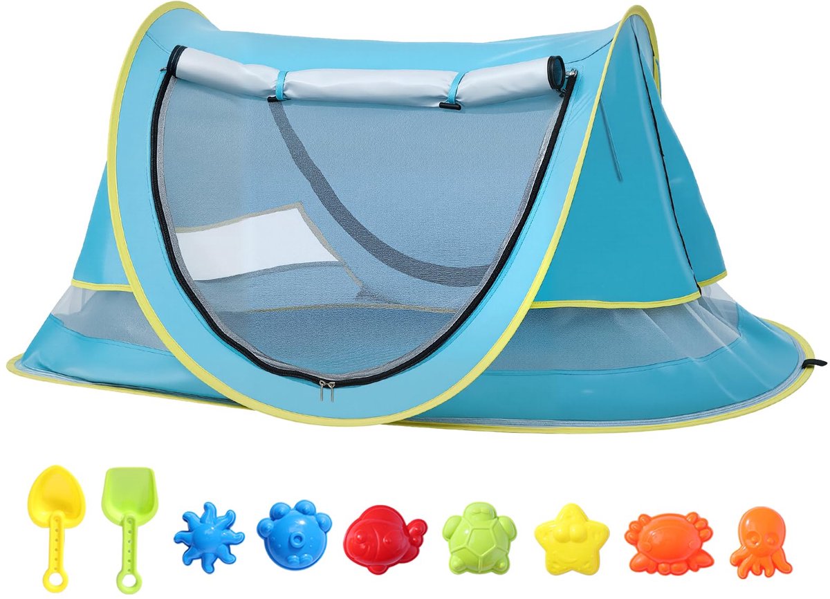 SnelShoppen - Baby strandtent pop-up voor peuters - Lichtgewicht zonnescherm met UV-bescherming - Winddichte luifel voor buiten, kamperen, picknick en