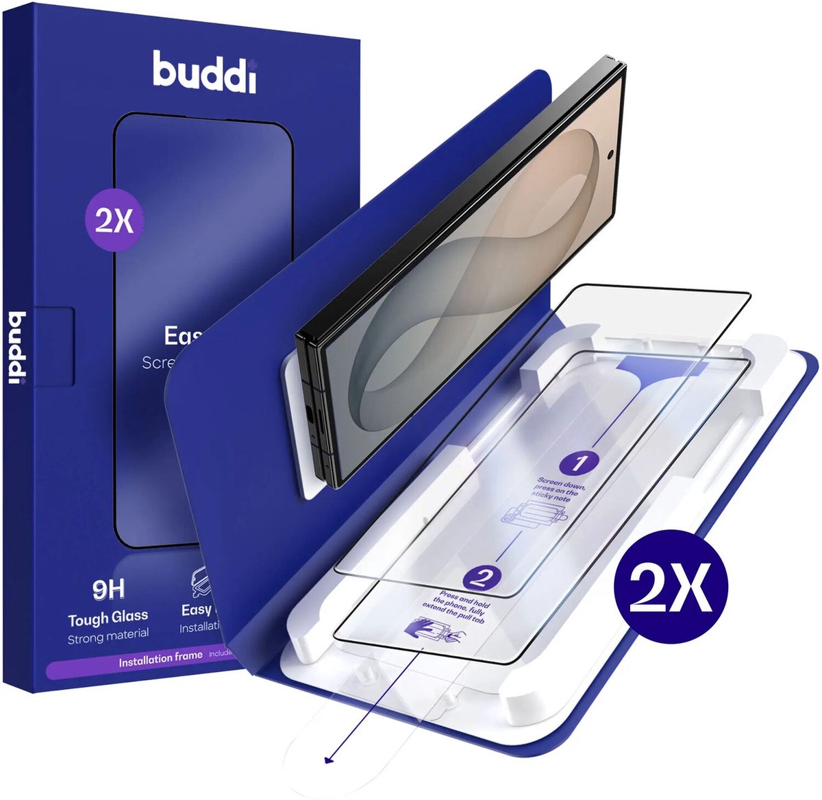 2-Pack Screenprotector Geschikt voor Samsung Galaxy Z Fold 8 Ultra - Buddi Easy Fit Tempered Glass met Installatietray - 9H+ Gehard Glas - Case Friendly Glasplaatje - Eenvoudige montage