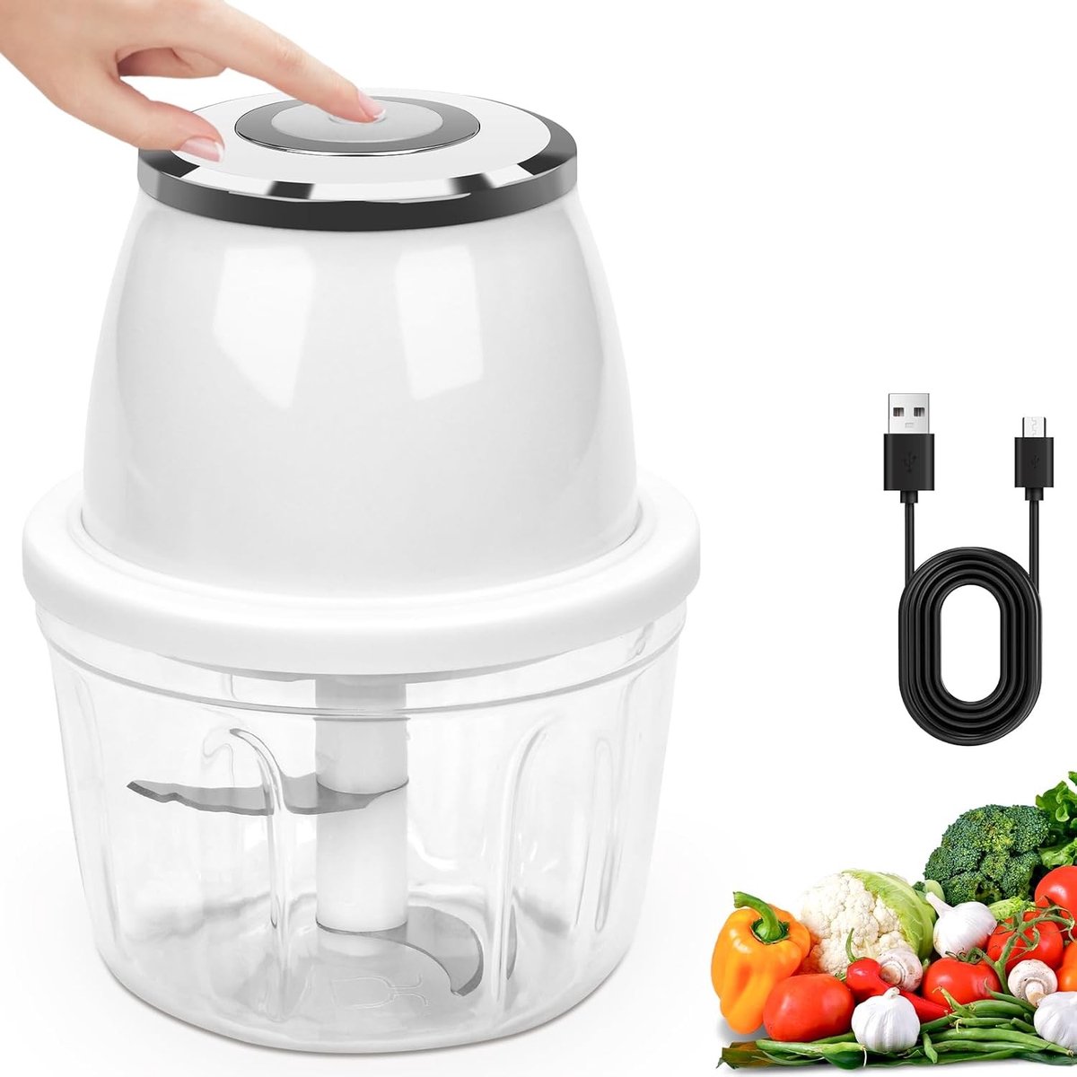 Klein en draagbaar 350ml elektrische keukenmixer met 3 messen voor vlees, fruit, chili, uien en knoflook - ideaal voor snelle bereidingen en gemak in de keuken