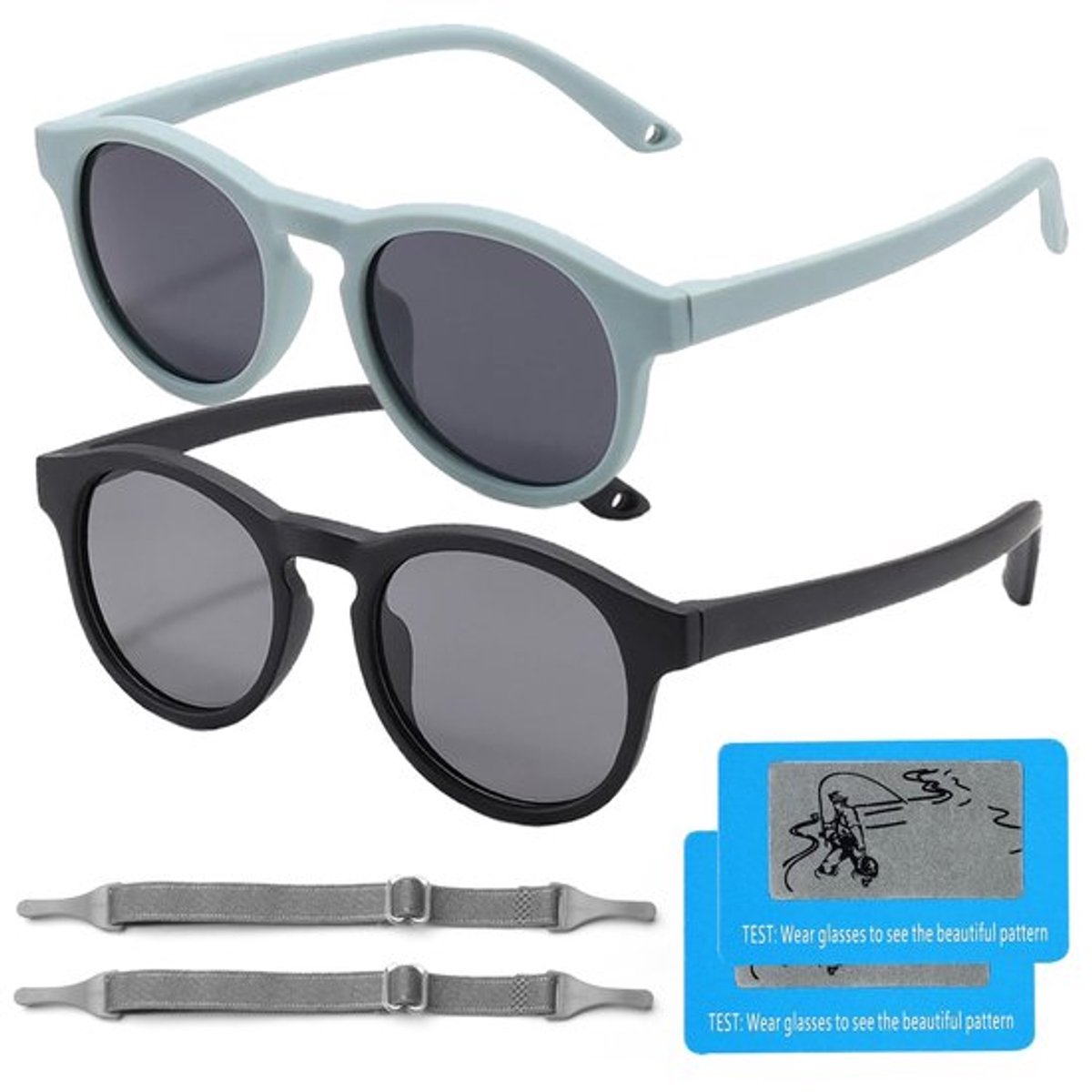 Zonnebril Kind - Gepolariseerd - UV400-bescherming - Blauw/Zwart - Verstelbare Brillenband - Flexibel en Duurzaam - Kinderen Zonnebril