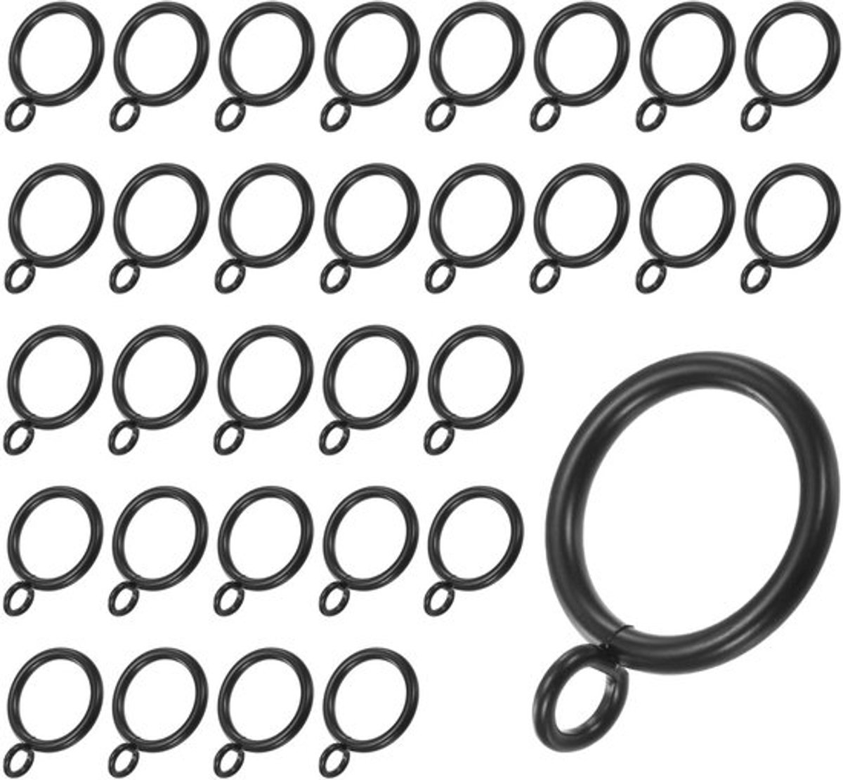 M METERXITY Set van 30 zwarte gordijnringen met oogje, roestvrije metalen ringen voor gordijnroede, 30 cm binnendiameter gordijnringen voor gordijnroeden voor het ophangen van gordijnen,