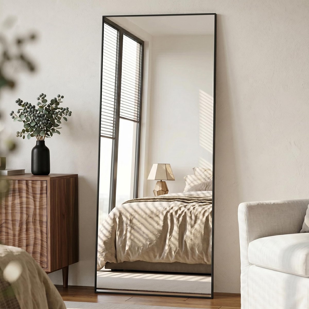 SnelShoppen - Rechthoekige Staande Spiegel 180x76 cm, Aluminiumlegering Frame, Onbreekbaar Glas, Vloerspiegel voor Woonkamer, Kleedkamer, Wandmontage,