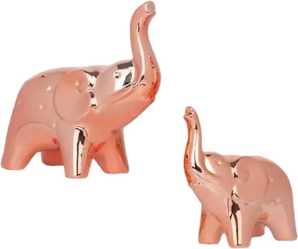 Olifant Beeld - Keramisch Ornament - Miniatuurfiguren - Decoratie voor Woonkamer - Olifantenfiguren - Afmetingen 12 x 11 x 5,5 cm - Dierenbeeld
