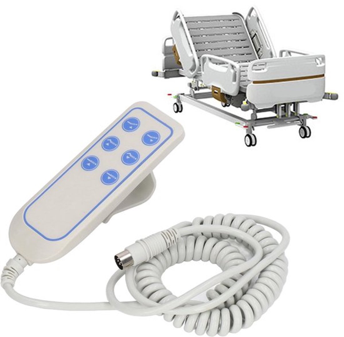 Bed-afstandsbediening met handbediening - 6 knoppen - Geschikt voor elektrische liftbedden - 8-pinschakelaar - Gebruiksvriendelijk - Hoogwaardige kwaliteit