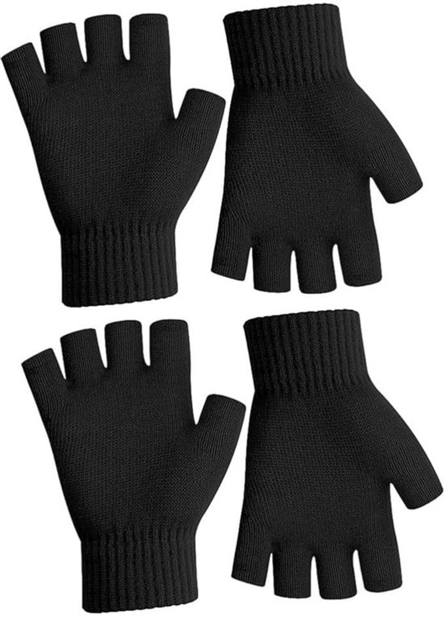 Vingerloze handschoenen - Kinderen en Volwassenen - 2 paar zwart - Comfortabel en warm - Geschikt voor diverse activiteiten