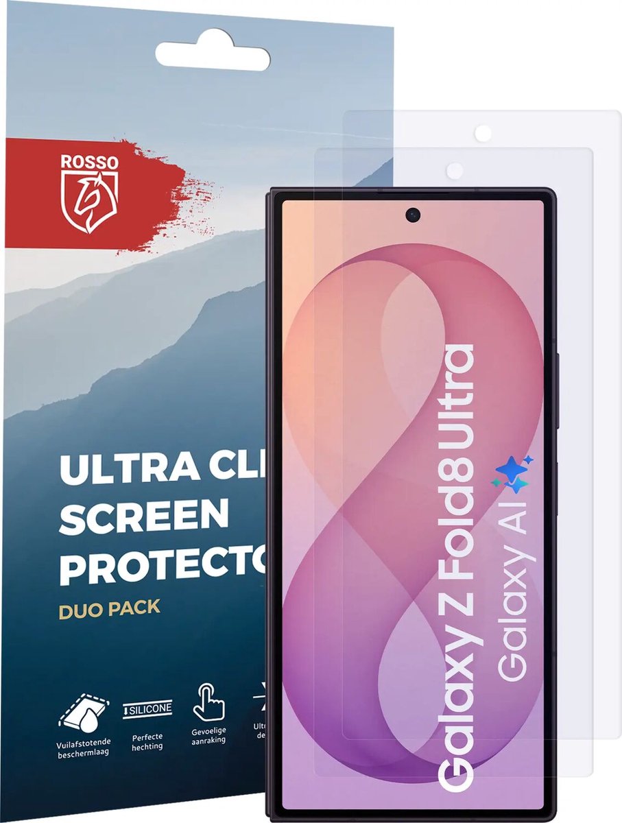 Rosso Screen Protector Geschikt voor Samsung Galaxy Z Fold 8 Ultra | Ultra Clear Duo Pack | TPU Folie | Case Friendly Beschermfolie | 2 Stuks
