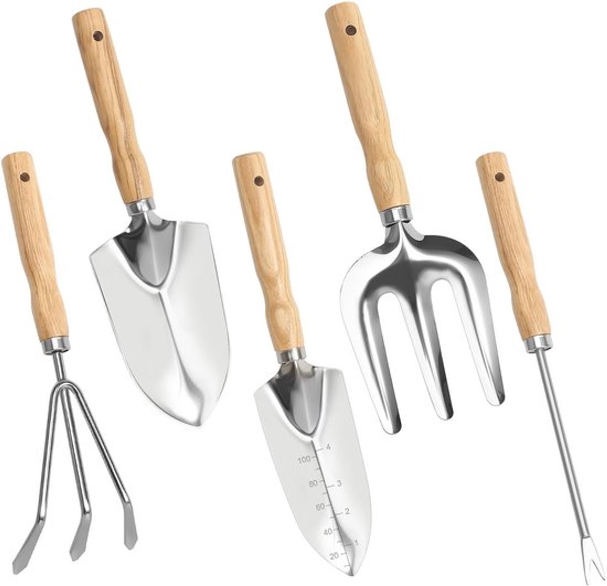 Tuingereedschapset 5 Stuks - Roestvrij Stalen Tuinschop - Ergonomische Handgreep - Duurzaam Tuingereedschap - Handgereedschap - Ideaal voor Kleine Tuinen - Tuinschep
