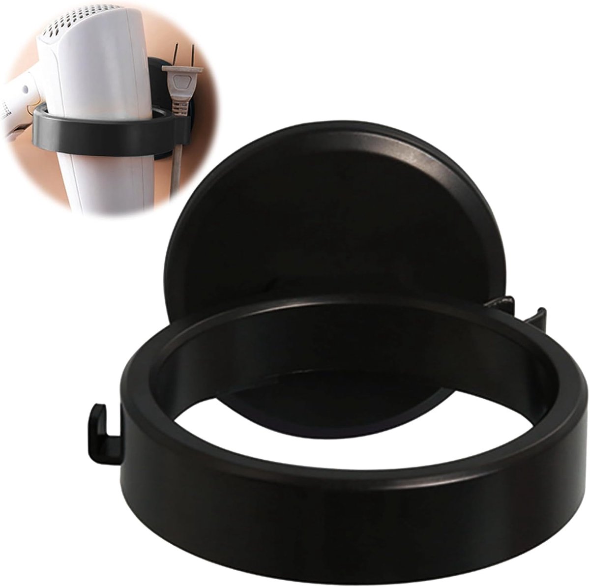 SnelShoppen - Wandmontage Haardroger Houder - Mobiele Telefoonhouder - Badkamer Accessoire - Toilet Organizer - Hotel Kapsalon - Zwart - Hoogwaardige