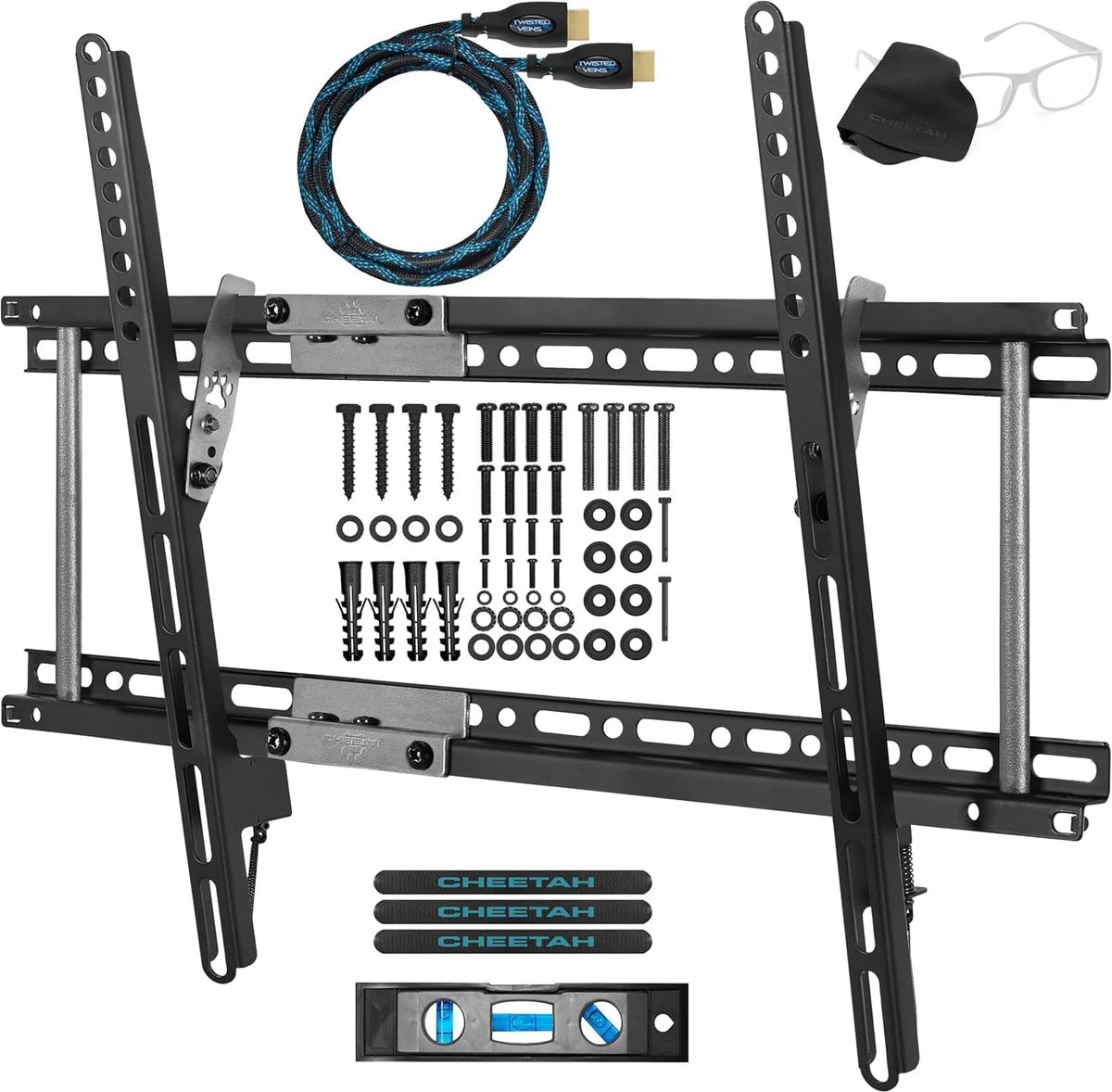SnelShoppen - TV Wandbeugel Kantelbaar voor 20-65 inch LCD LED Platte Schermen; VESA 600x400, 75 KG, HDMI Kabel 3 Meter, Magnetisch Waterpas