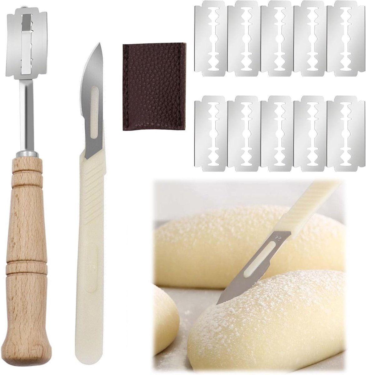 SnelShoppen - 2 + 20 Stuks Broodmessen, Ergonomische Broodsnijders, Brood Snijd Gereedschap, Voor Bakken en Snijden van Rauw Brood, Hoge Kwaliteit, Ve