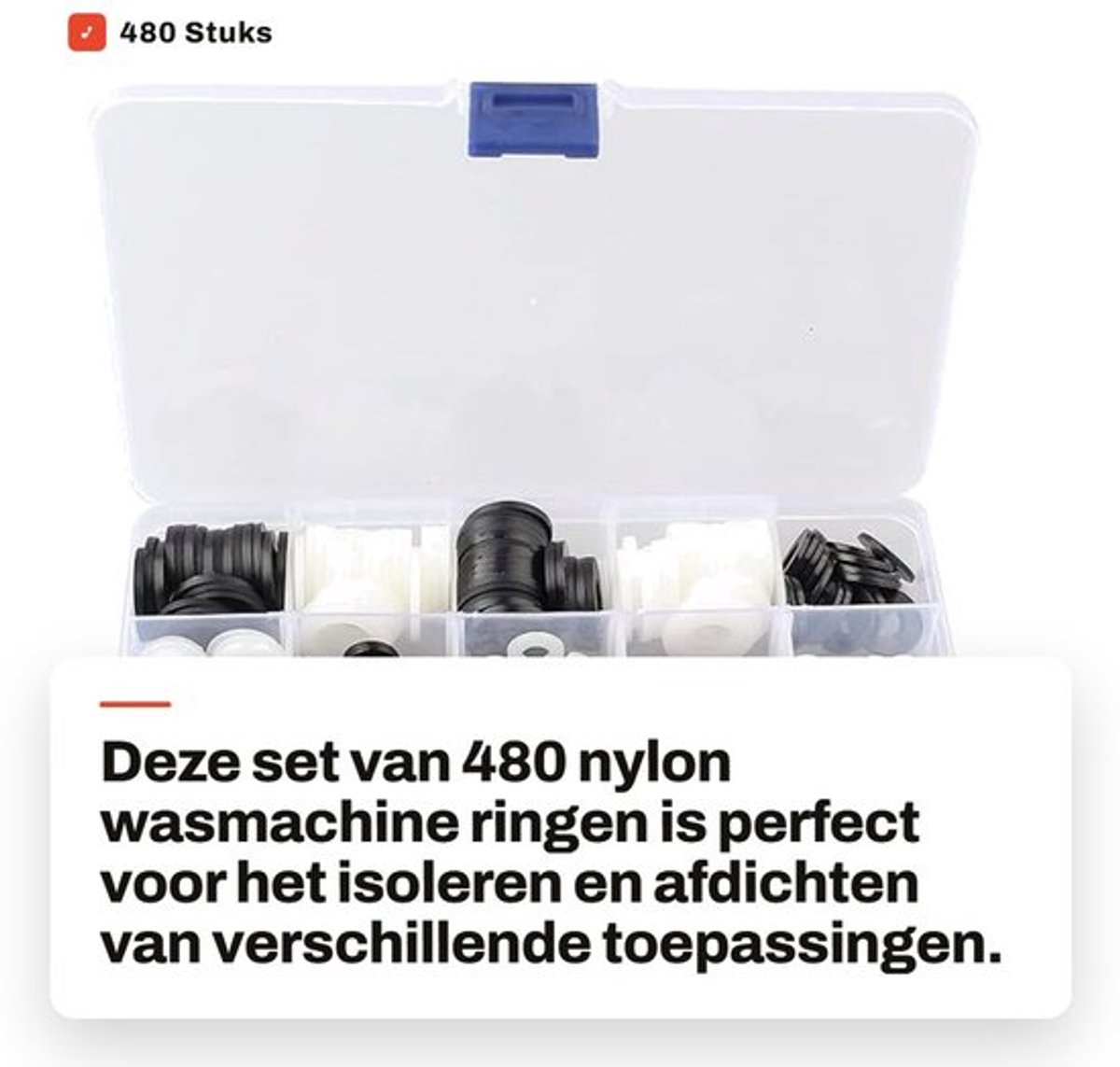 Wasmachine Pakking 480 Stuks - Nylon Sluitringen - Kunststof Spacer Ringen - M2/M2.5/M3/M4/M5/M6/M8/M10/M12 - Wit/Zwart - Inclusief Opbergdoos - Sluitring