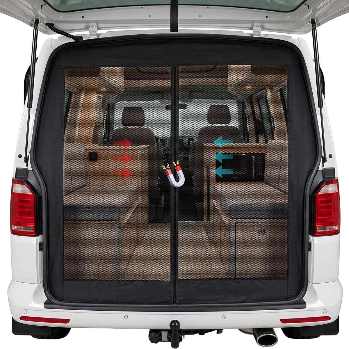 Insectenwerend Hor voor Achterdeur van VW T5 en T6 - Bescherming tegen Muggen en Zon met Magnetische Sluiting en Ventilatiefunctie