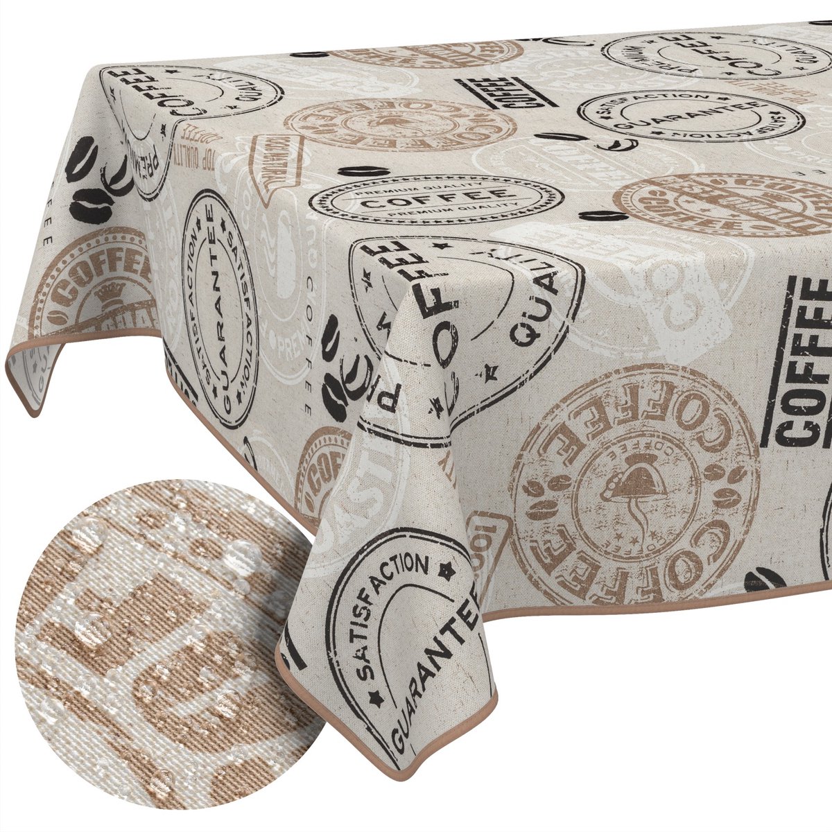 ANRO Tafelkleed Koffie Bruin 160x100cm Met sierband Afwasbaar Waterafstotend Binnen & Buiten
