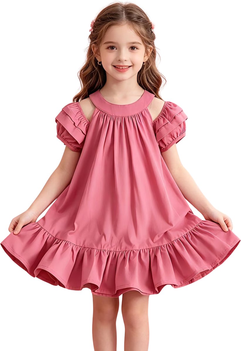 Currero Zomerjurk Meisjes Zomerjurken Kinderen Jurk Meisje Ibiza Stijl Sundress Kinderkleding Oudroze 9-10 Jaar Stoffige Roos