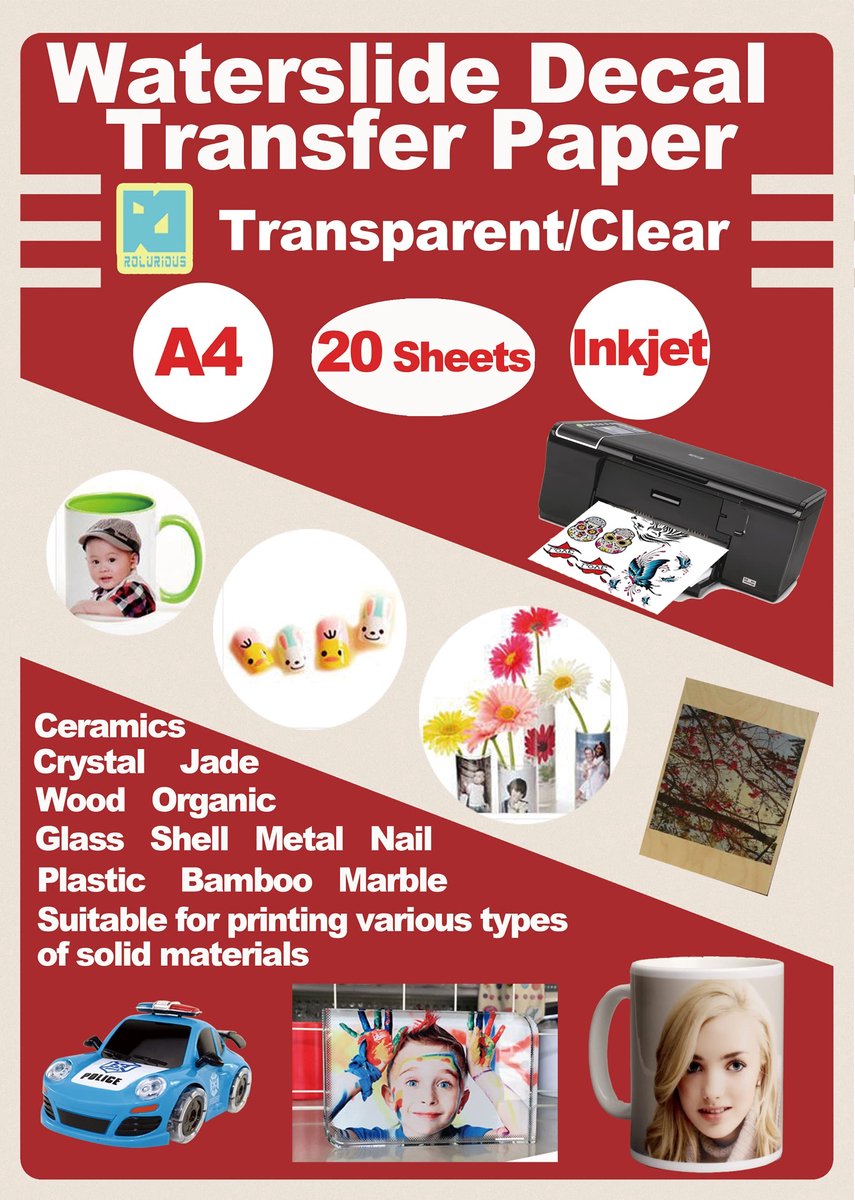 SnelShoppen - A4 Inkjet Waterglijbaan Decal Papier 20 Vellen Transparant DIY Voor Inkjet Printer - Creatief, Makkelijk, Voor Feesten, Kinderen, Tuin,