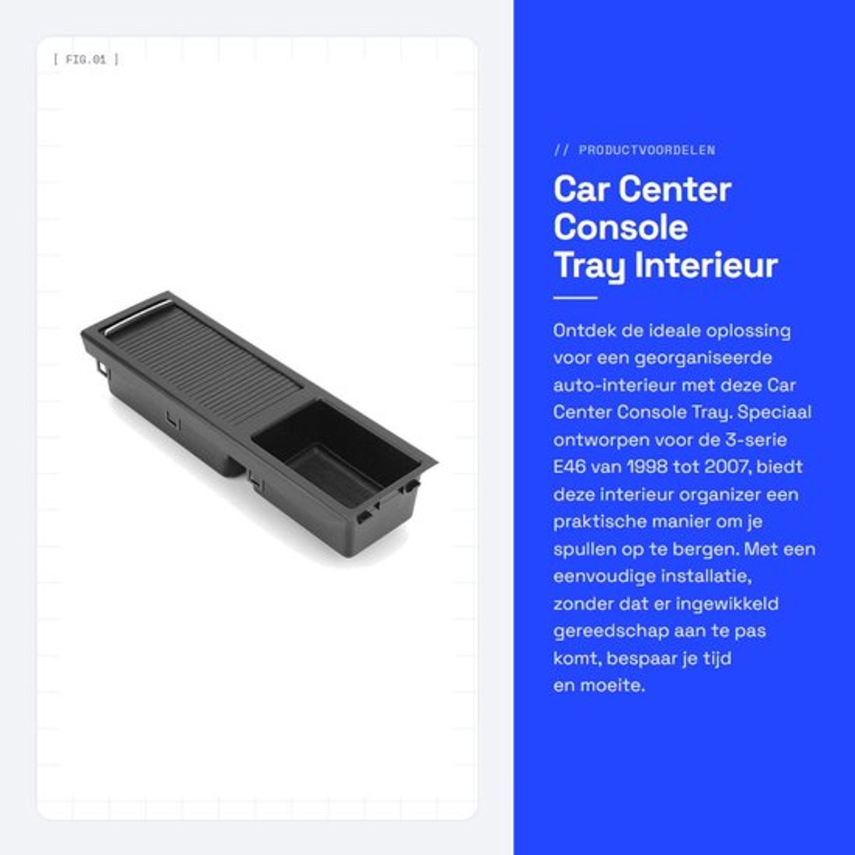 Console Tray - Interieur Organizer - ABS Opbergdoos - Geschikt voor 3-serie E46 1998-2007 - Eenvoudig te installeren - Duurzaam materiaal - Middenconsole Organizer
