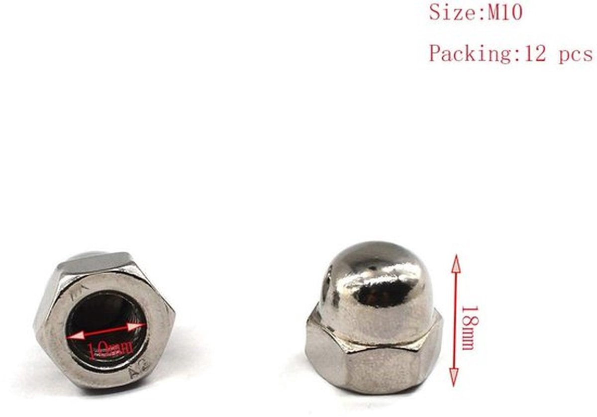 Hex Cap Moer M10 - Pack van 12 Stuks - Roestvrij Staal - Corrosiebestendig - Antiroest - Veilig Ontwerp - Moeren